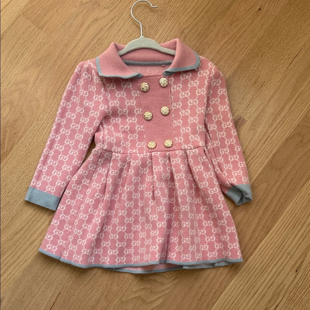 Pink Double-Breasted Kids Sweater Dress
